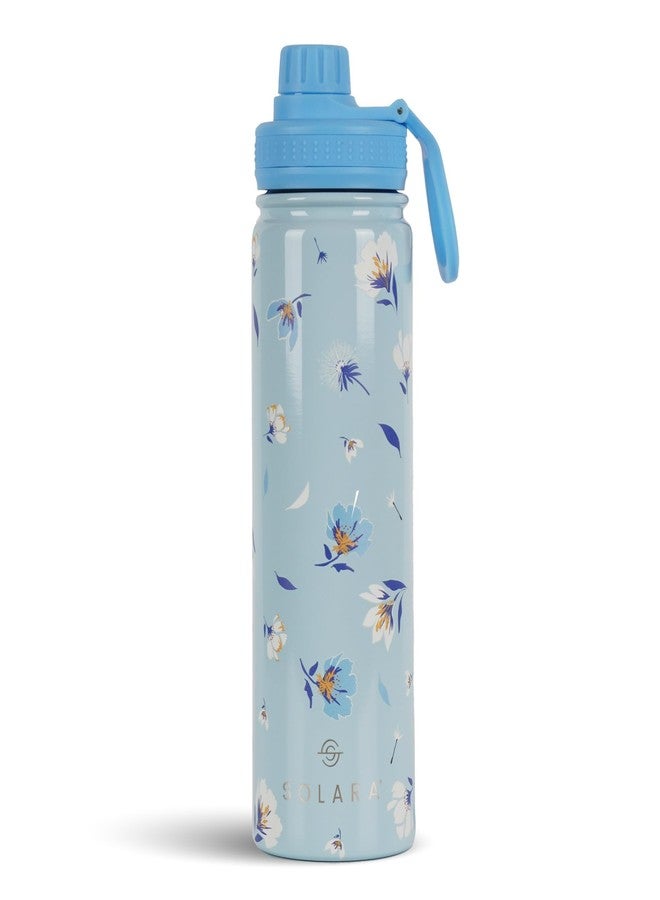 SOLARA Insulated Water Bottle 650ml, Hot Water Bottle, Thermosteel Water Bottles for Travel, Home, Office, School, Gym, Adults, Water Bottle Hot and Cold, Sipper Bottle, Blue Blossoms - Image 1
